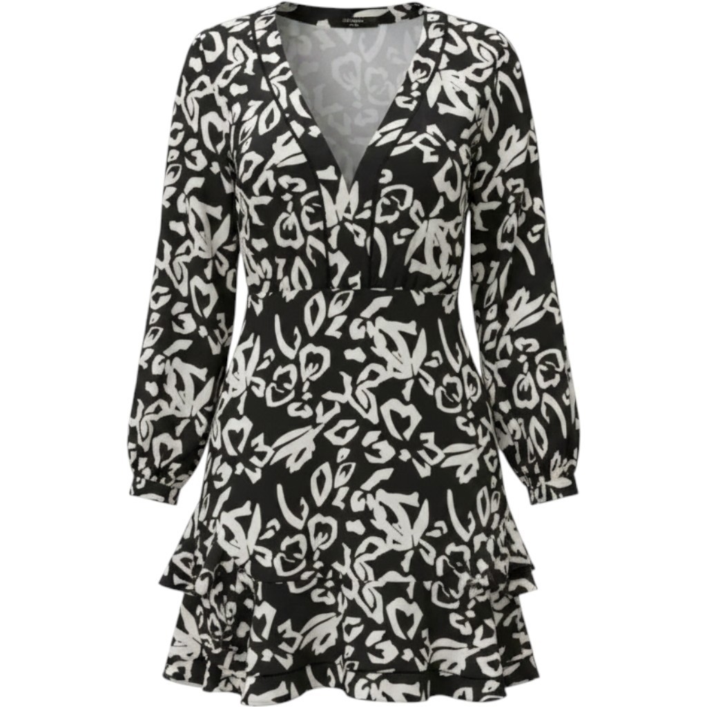 Tanya Taylor Black and White Silk Abstract Print V-Neck Mini Dress Size 10