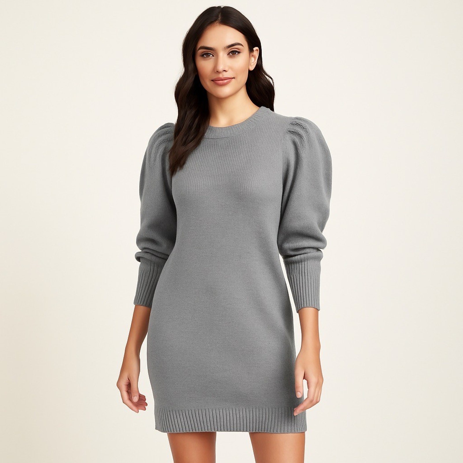 NWT Lily Rose Juniors Puff Sleeve Shift Sweater Dress Size Small Grey