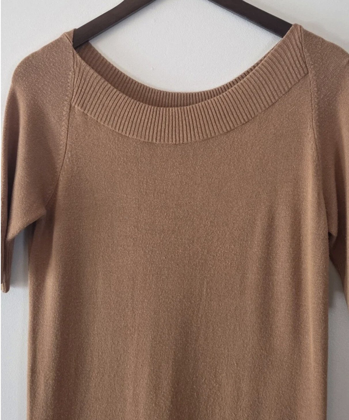 Focus 2000 Brown Knit Sweater Dresss Ribbed Neckline Size S
