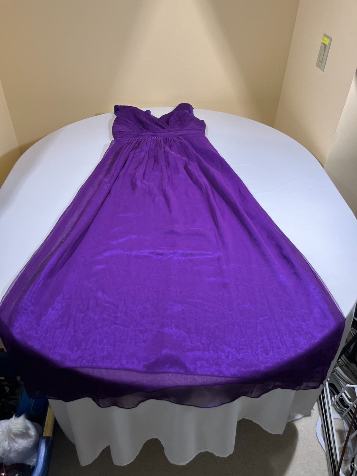 Deep Purple Chiffon Maxi Dress Ruched V Neck Evening Gown Whimsygoth Prom 15.5