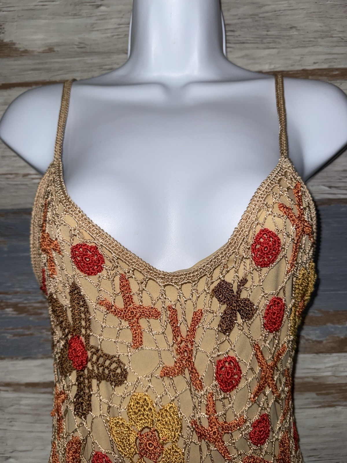 Kroshetta by Papillon Y2K floral crochet dress With Starfish Size Large L Boho