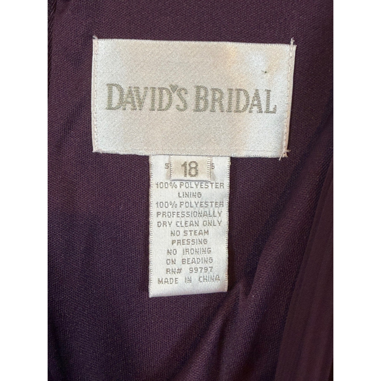 NWT Davids Bridal Eggplant Purple Chiffon Pleated Gown Mother of Bride Womens 18