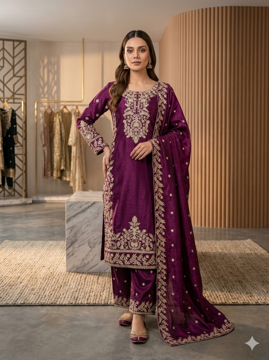 Wine Silk Suit Set