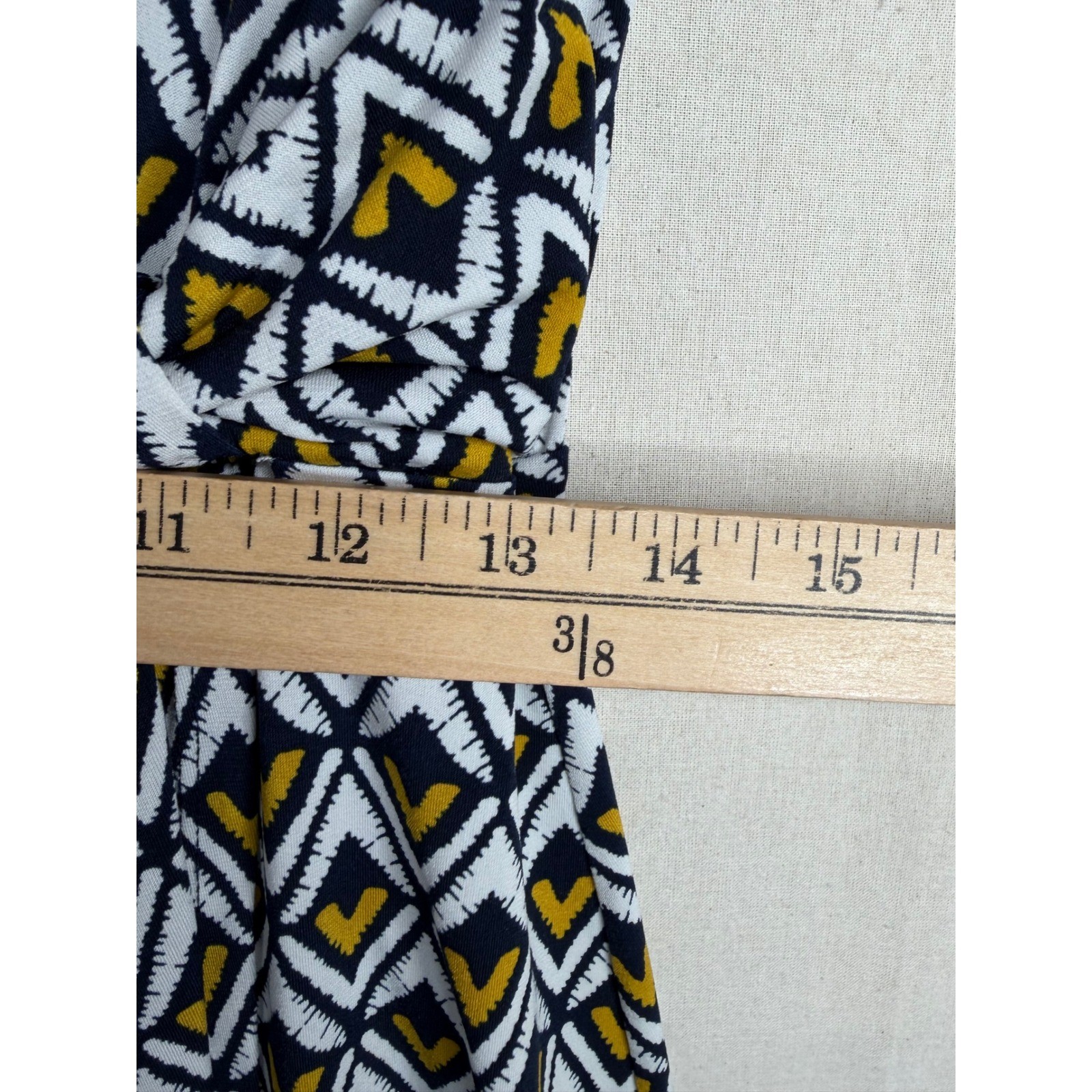 Enfocus Studio Faux Wrap Geometric Print Midi Dress size 6 Black/Yellow/White