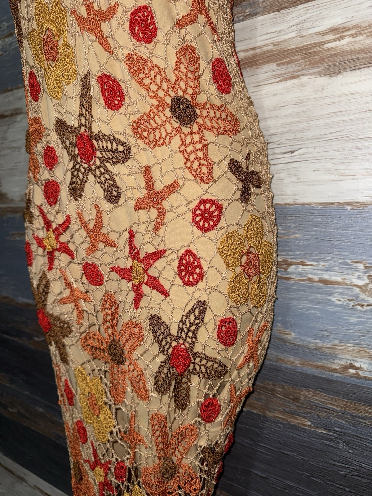 Kroshetta by Papillon Y2K floral crochet dress With Starfish Size Large L Boho