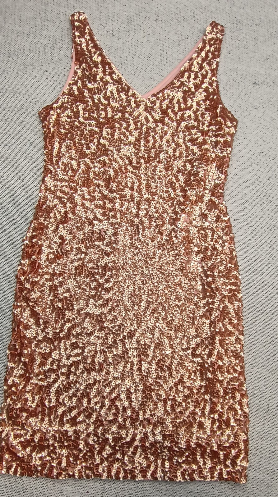 PrettyGuide Rose Gold Sequin Metallic V-Neck Strappy Bodycon Mini Dress M