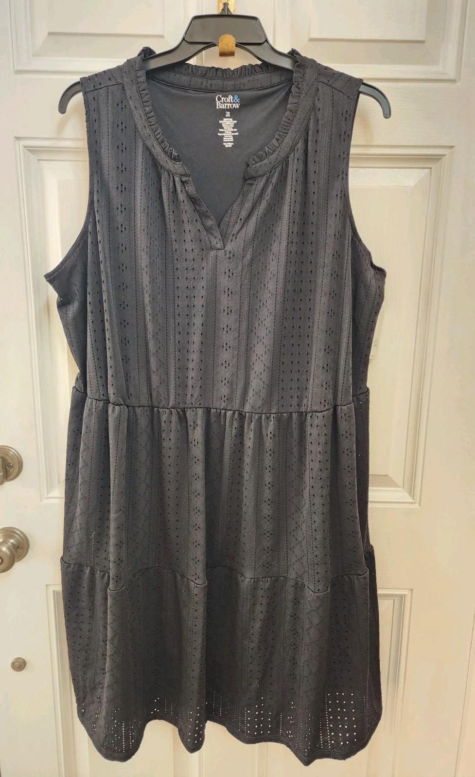 NWT CROFT & BARROW Black Eyelet Notch Neck Sleeveless Tiered Dress Sz 2X $48