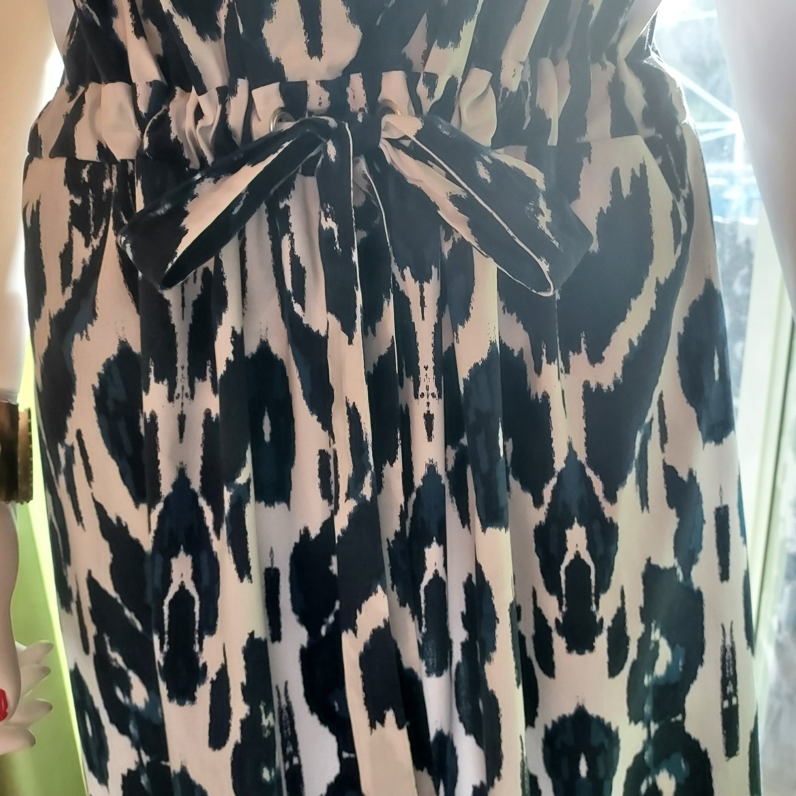 Lane Bryant Blue White & Black Ikat Pattern Dress Elastic Tie Pockets Sz 24