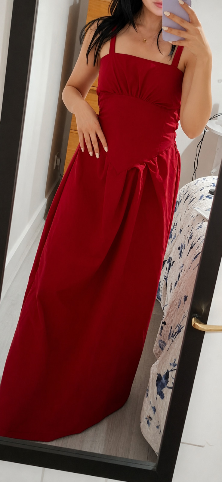 Red Maxi Sundress Handmade cottagecore shirred back size S made in uk Dress