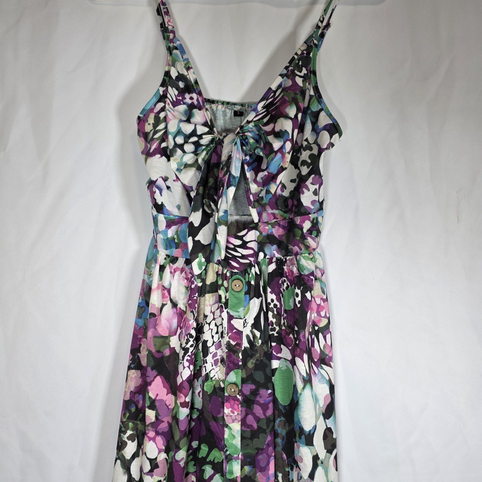 Womens Floral Sundress Tie Front Button Midi Dress Spaghetti Strap Size S