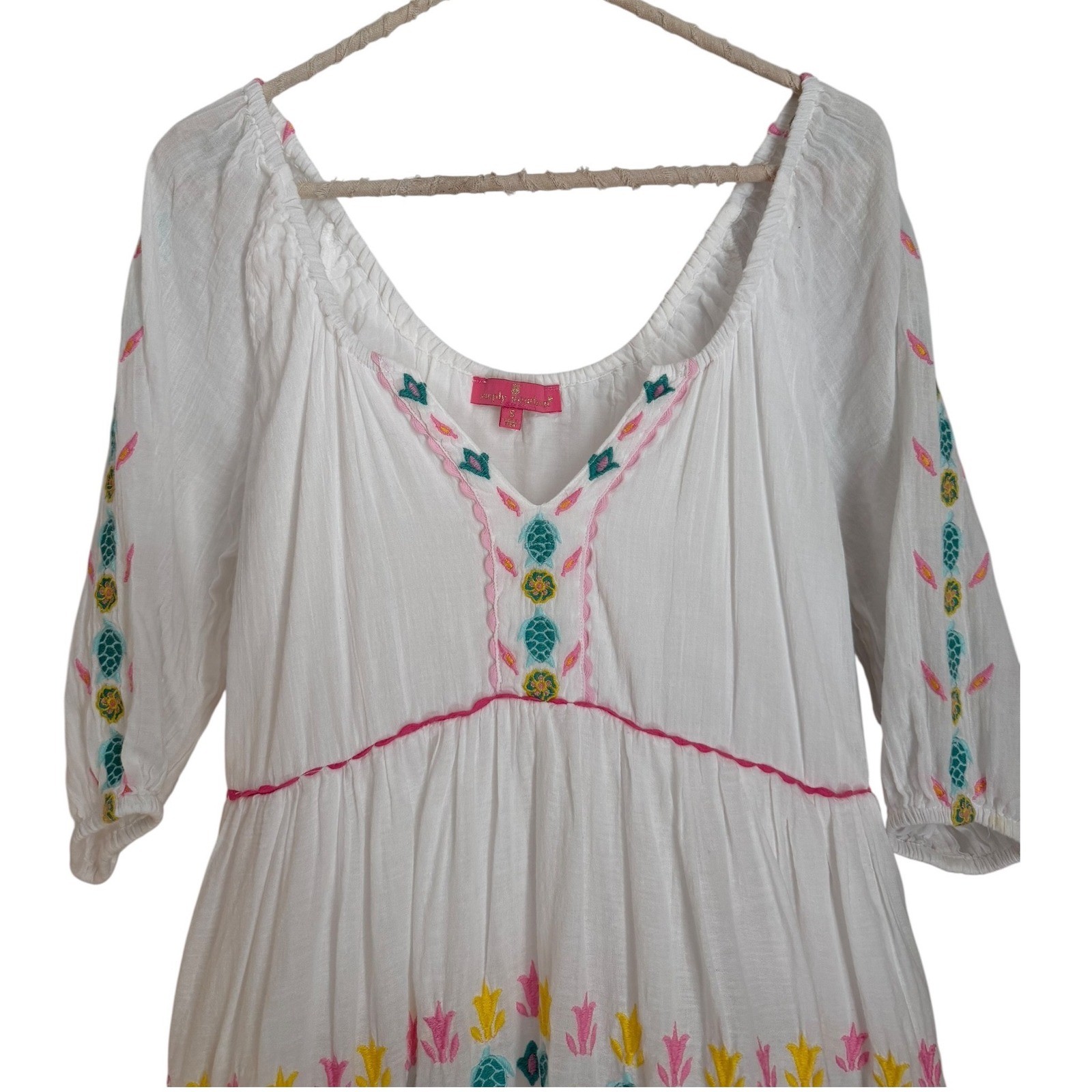 Simply Southern Embroidered Boho Peasant Dress White Cotton Cottagecore Beach S