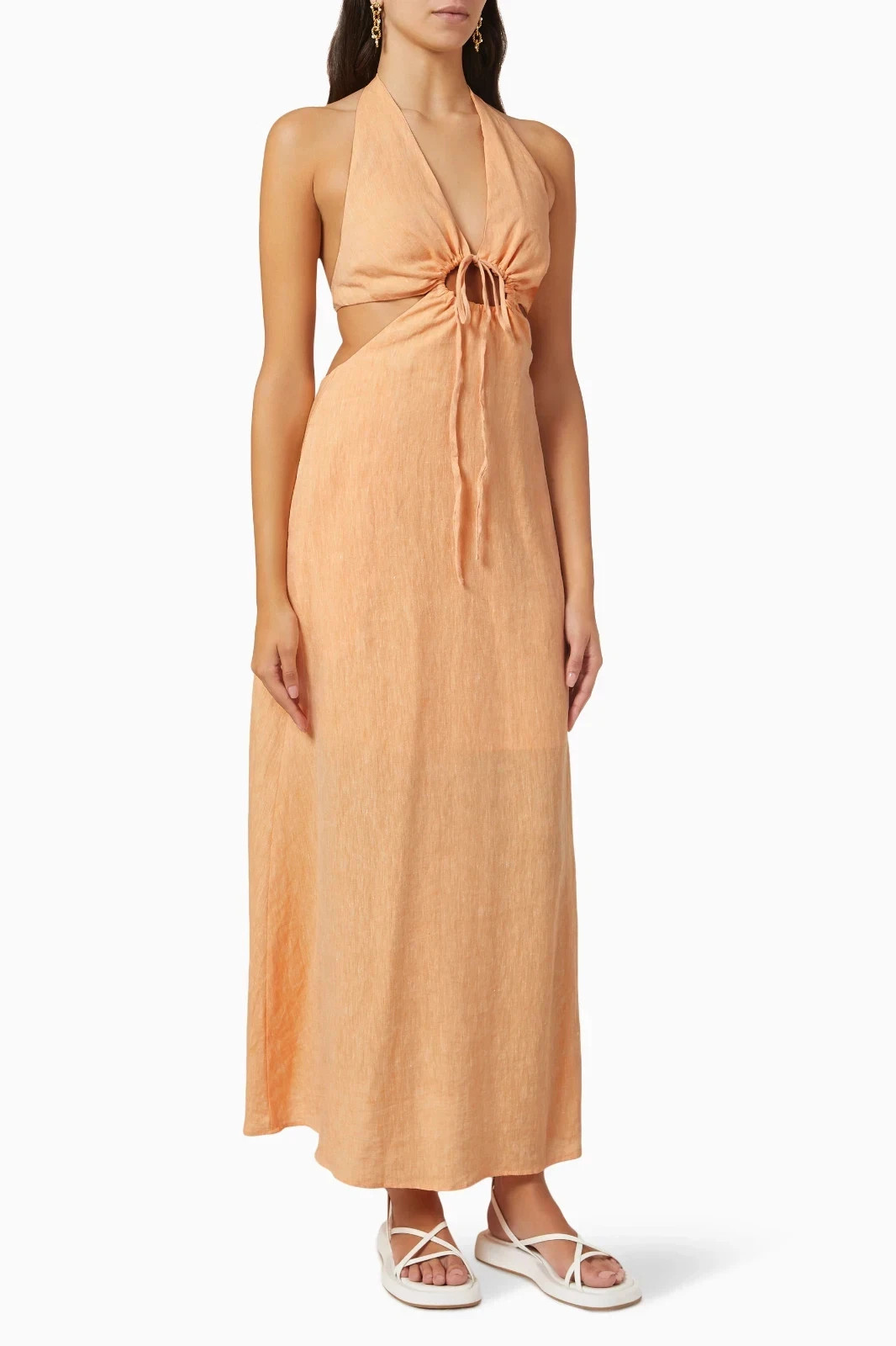 Ladies Womens Dress Size 12 (M) Bondi Born Organic Linen Halter Cutout Sexy Midi
