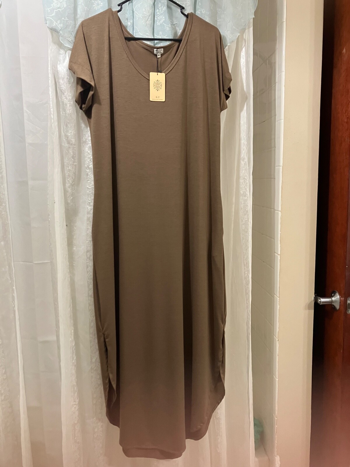 Brown Pattern 3 Piece Set. Bohemian Dress with Cover and Hat.