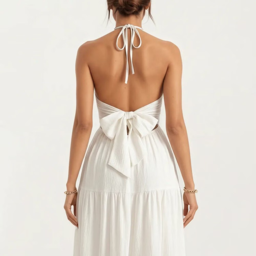 Anna-Kaci Women Halter Neck Tiered Maxi Dress with Twist Front Bodice Flowing