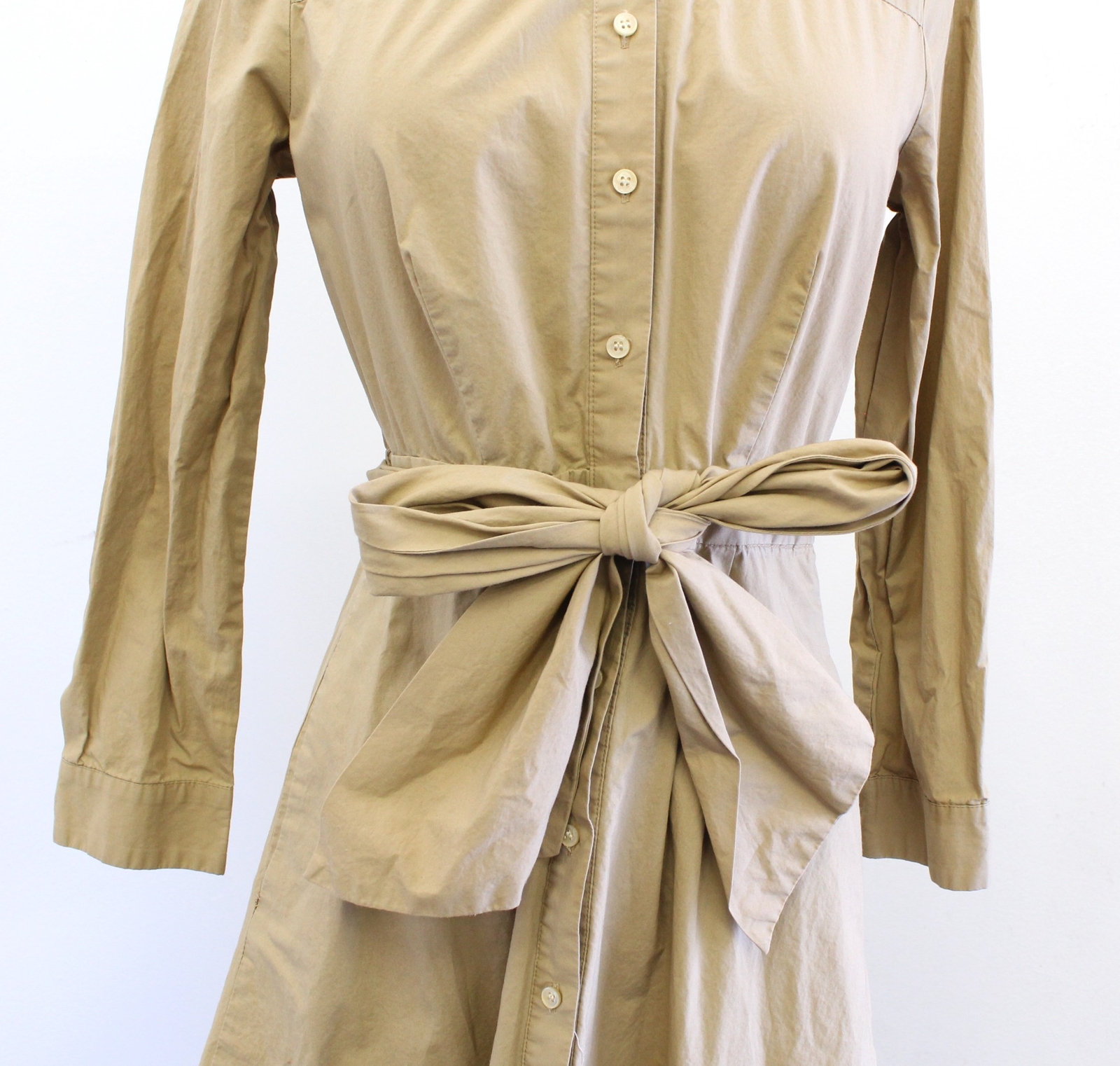 J Crew Poplin Button Front Tie Waist Shirt Dress in Honey Brown Size 4 Tan Khaki