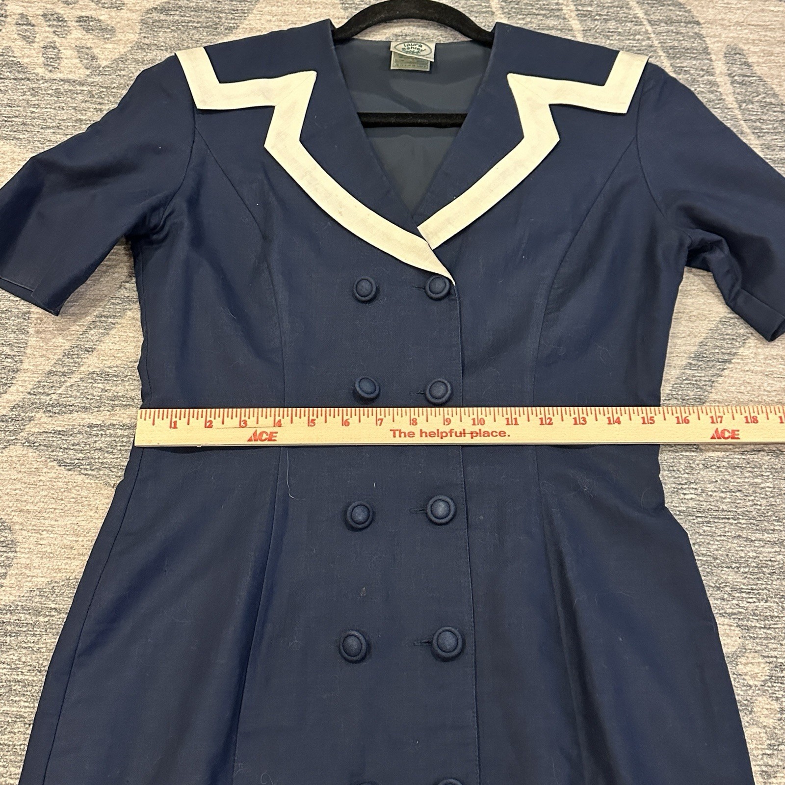 Vintage 90s Laura Ashley Nautical Blue Blazer Sheath Dress Sailor US Size 8