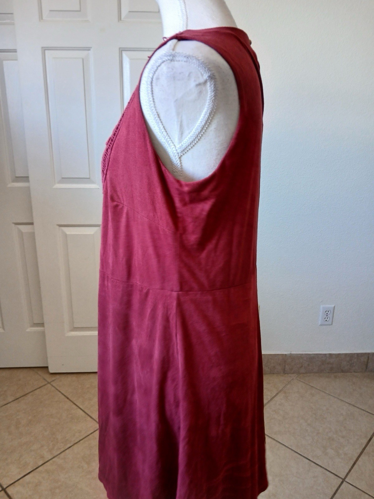 Signature Studio Boho Chic Crochet Wine Red Dress L Fall Winter Festival Style
