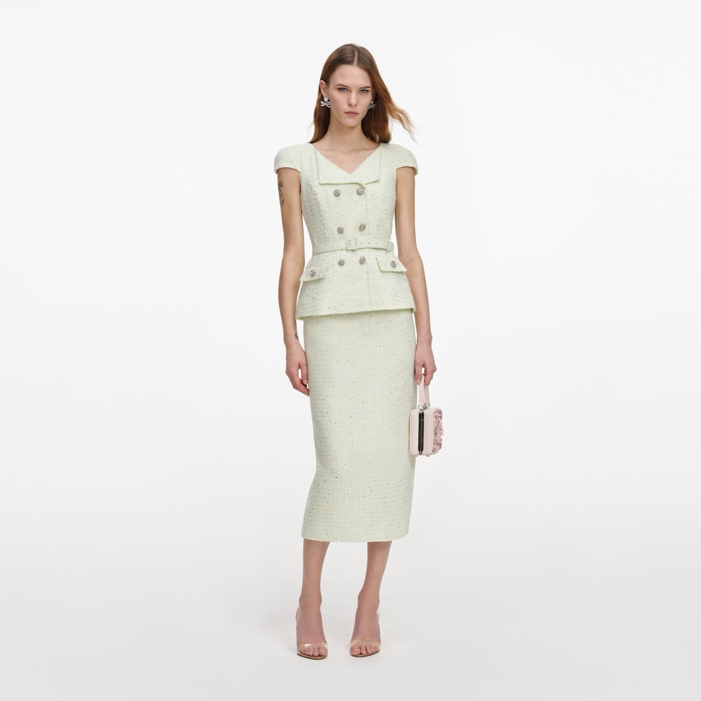 Self Portrait MIDI DRESS LIME BOUCLE $735 US 0 UK 4