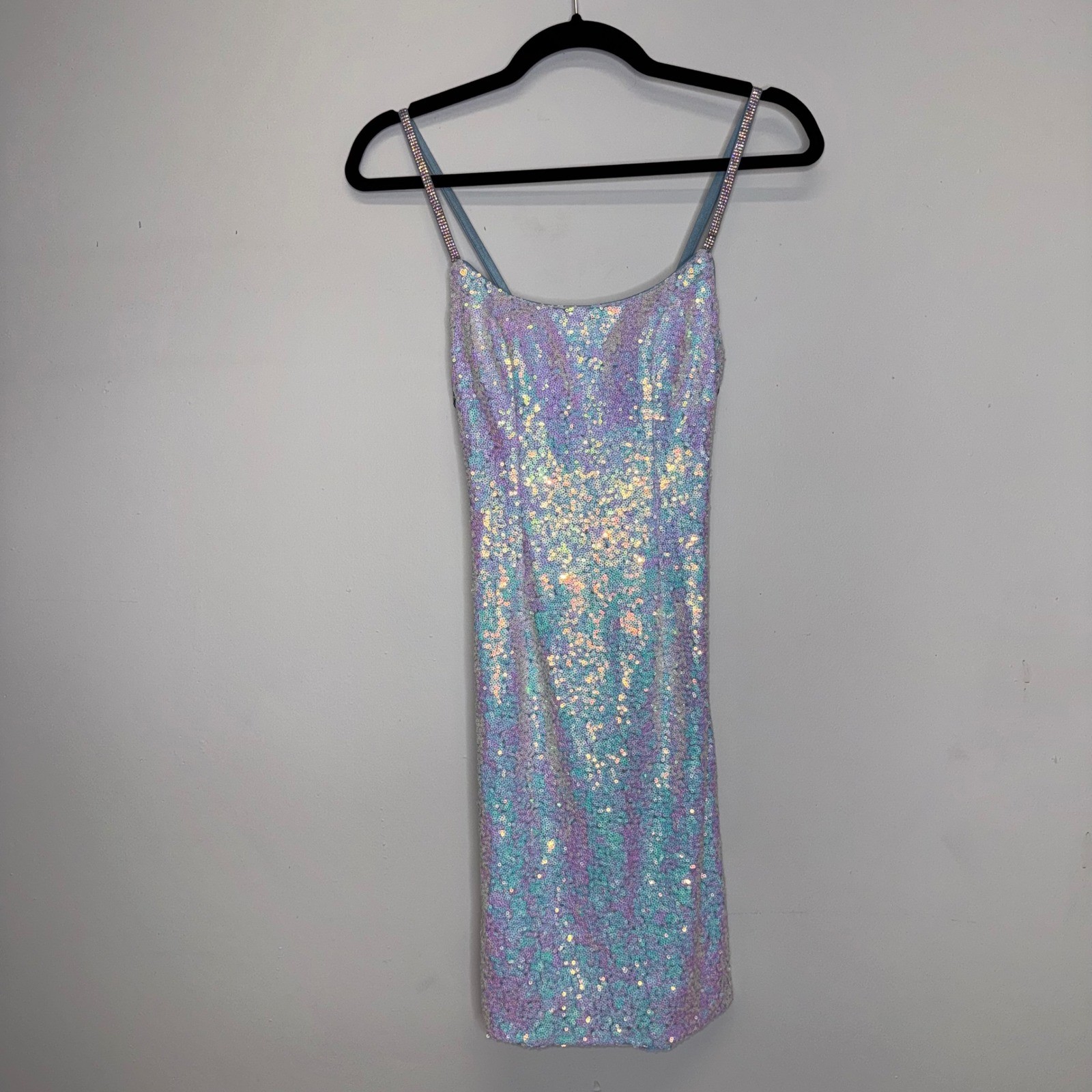 Alyce Paris Iridescent Sequin Rhinestone Strappy Back Mini Dress HOCO Prom Sz 00