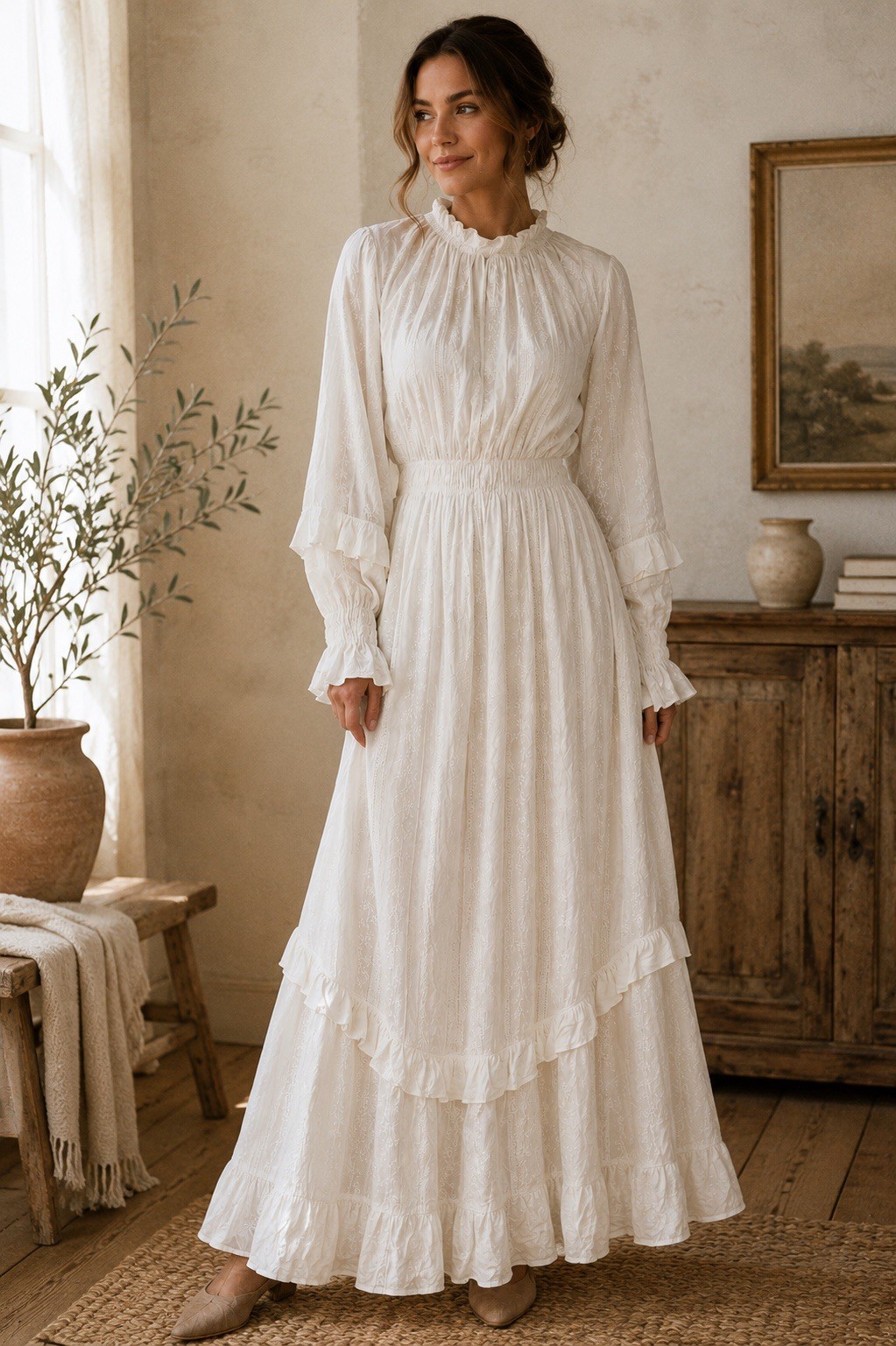 Ivy City Co White Embroidered Prairie Maxi Dress Cottagecore Victorian XXL