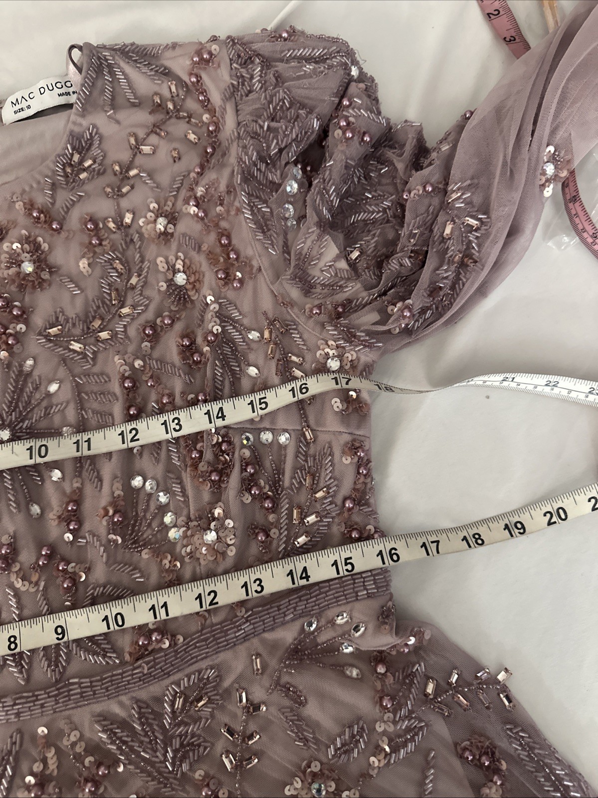 NWT MAC DUGGAL [ 10 ] 93930 Puff Sleeve Embellished A Line Gown Heather J1968