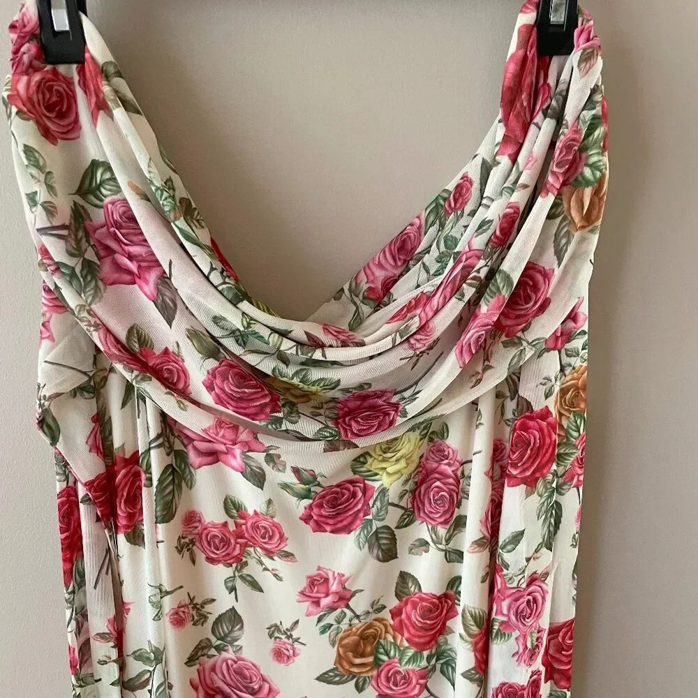 Anthropologie AFRM Off-The-Shoulder Maxi Dress Pink Roses Body-Con NWT