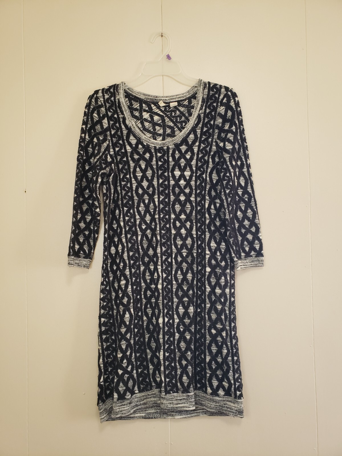 Moth Women S Sweater Dress Anthropologie Heather 3/4 Sleeve Textured Line Winter
