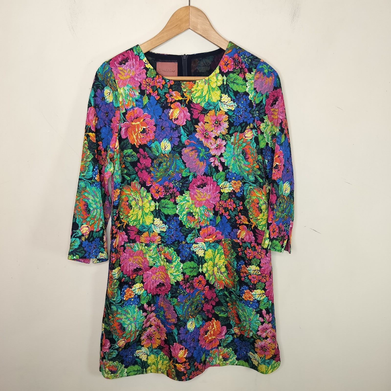 I. Madeline Floral Shift Dress Women’s Small 3/4 Sleeve Pockets Colorful Vibrant