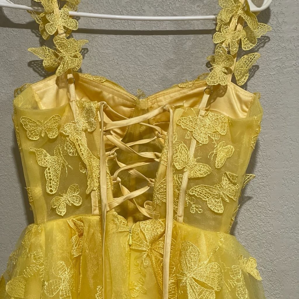 Teuta Matoshi Style Yellow Butterfly Tulle Corset Gown