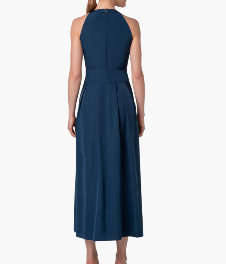 NEW, Akris Techno Taffeta Midi Dress in Navy Sz 6 #LD351