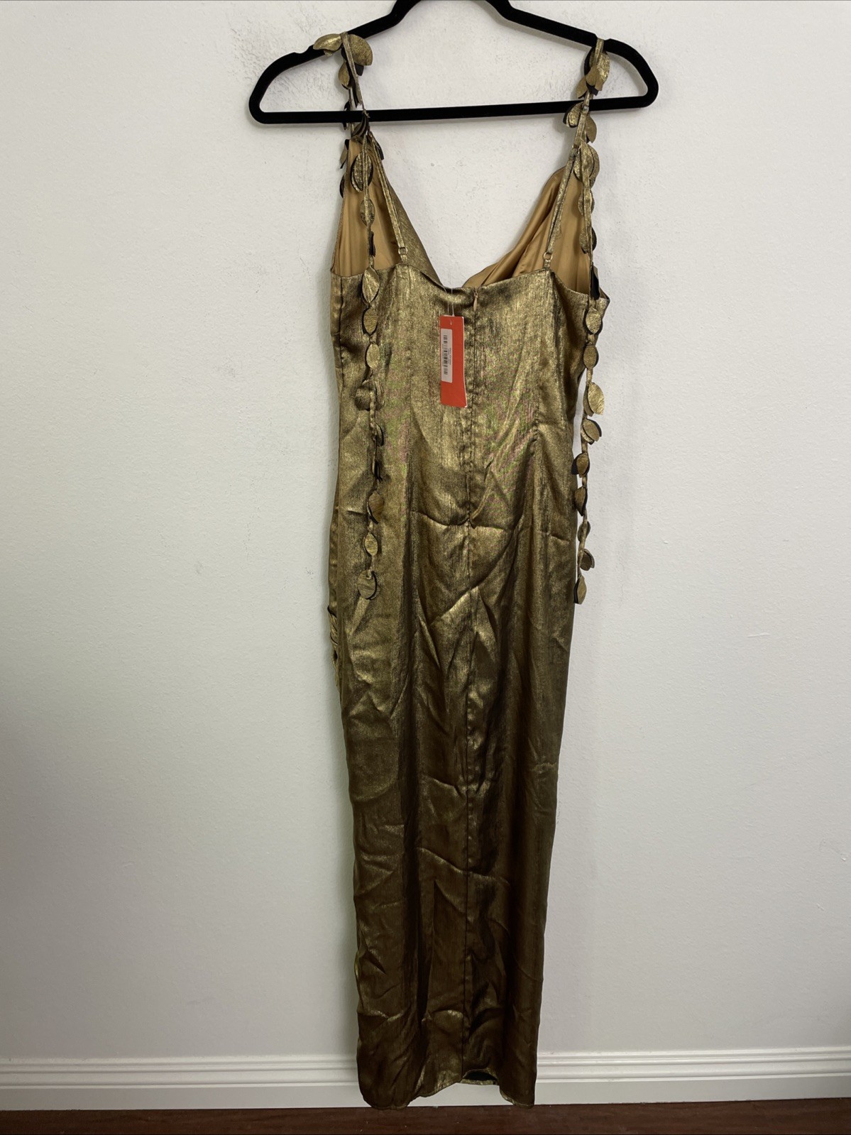 YAURA Ileri Dress draped leaf gold satin asymmetrical hem size S NWT $280msrp