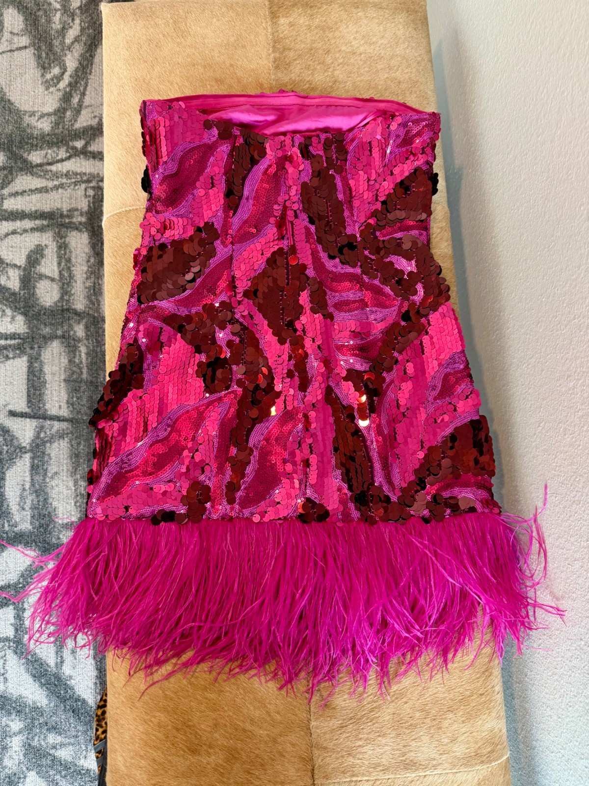 Ramy Brook Elise sequin feather mini dress-Magenta-Size 2-BRAND NEW WITH TAG