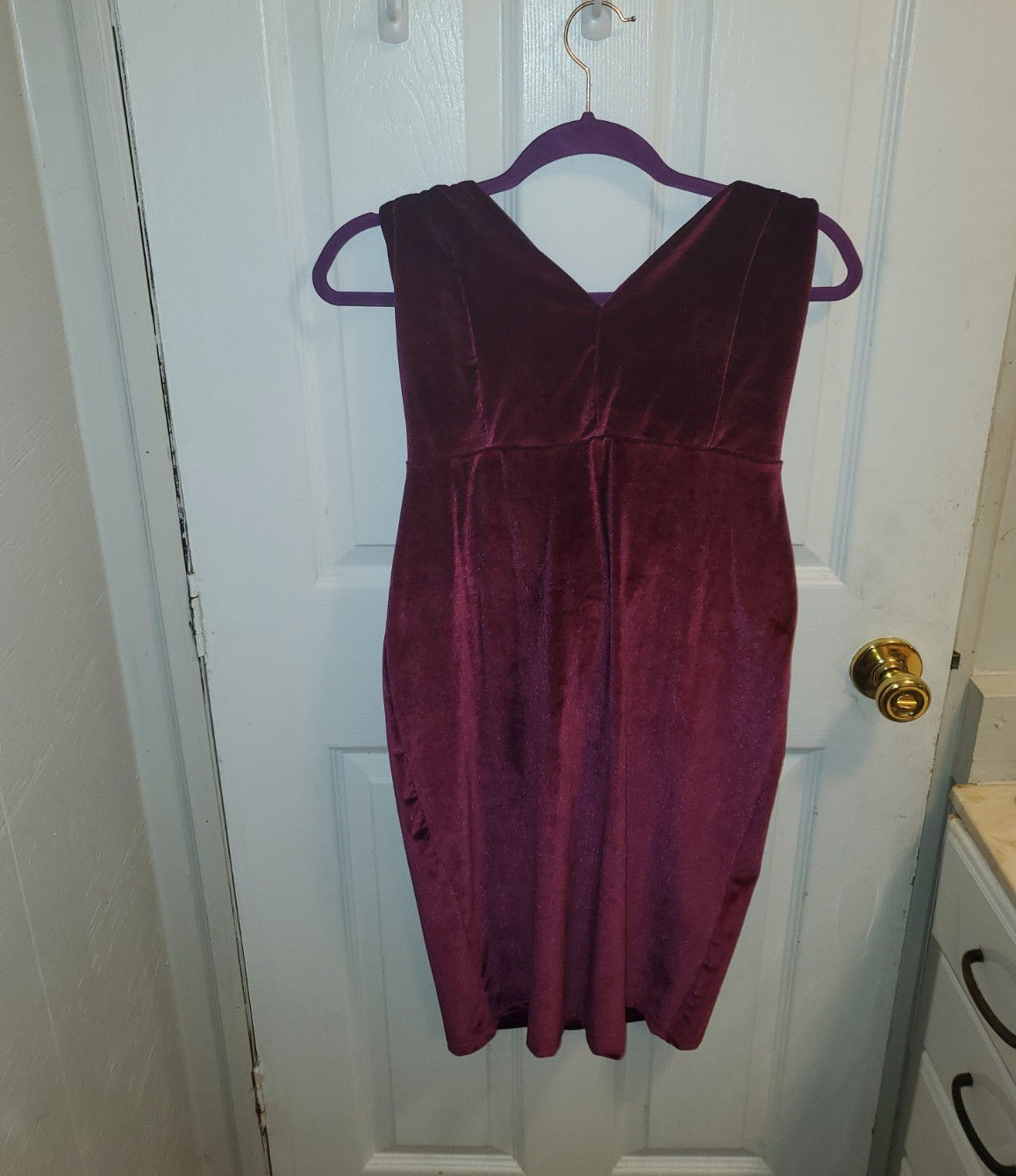 Women’s Burgundy Velvet V-Neck Spaghetti Strap Strappy Mini Dress Size Xl