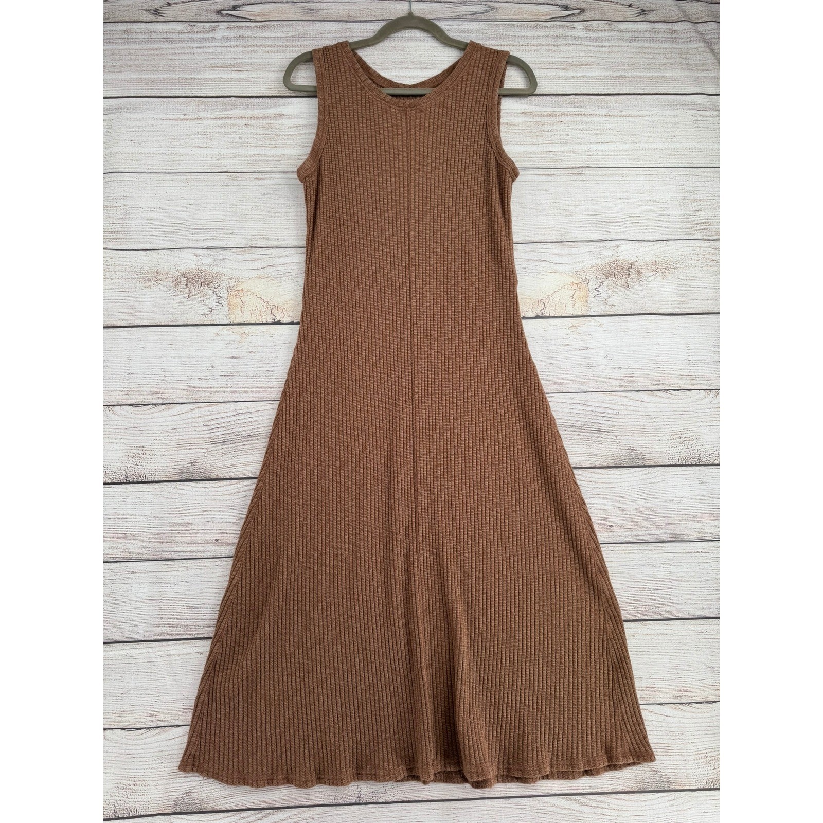 Everlane Ribbed Knit Midi Dress Women L Brown Organic Cotton Blend Sleeveless