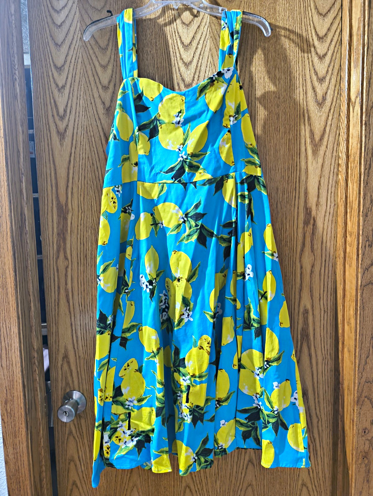 H&R Women’s S Blue Lemon Fruit Print Square Neck Strappy Smocked Midi Sundress