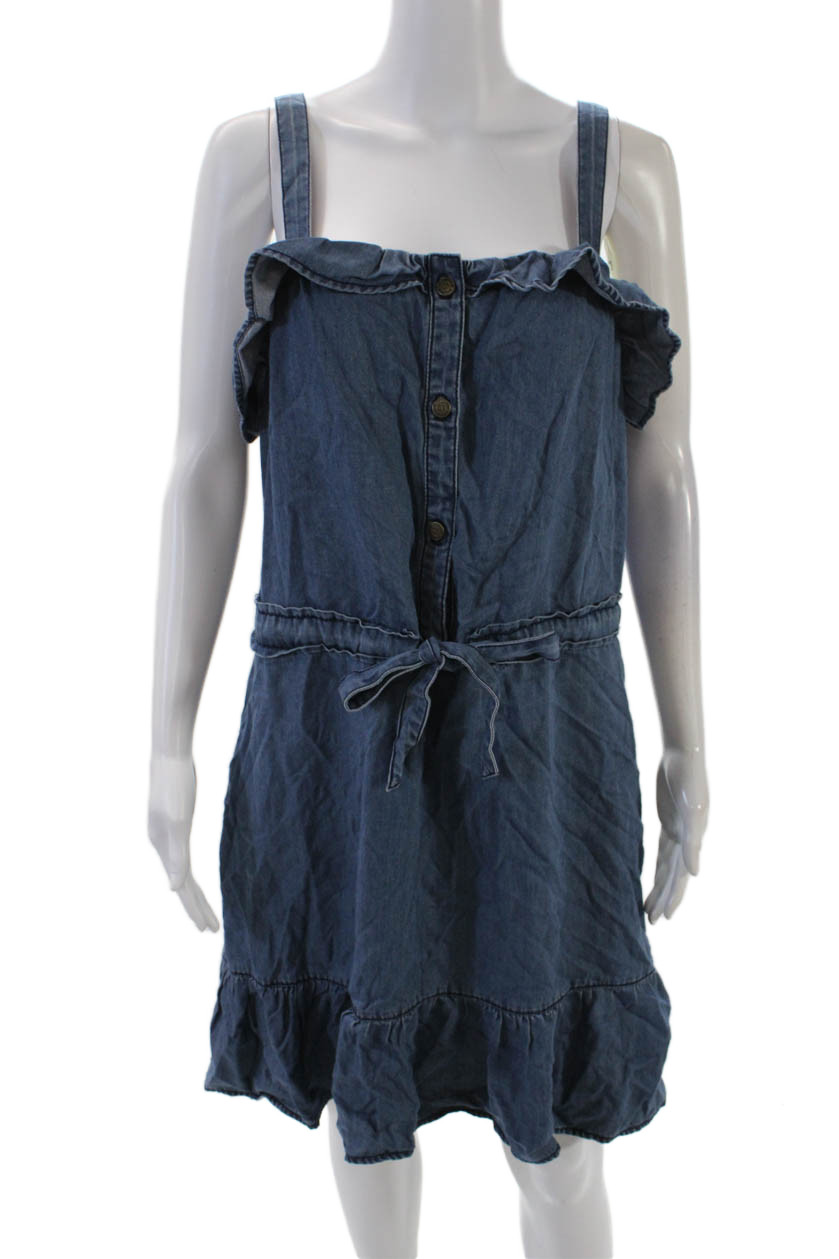 Juicy Couture Womens Sleeveless Tie Waist Lightweight Denim Dress Blue Size L