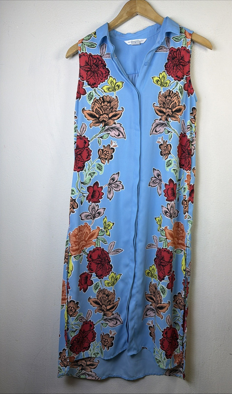 Peter Nygard Long 8 Blue Floral Sleeveless victorian resort vacation Dress vest