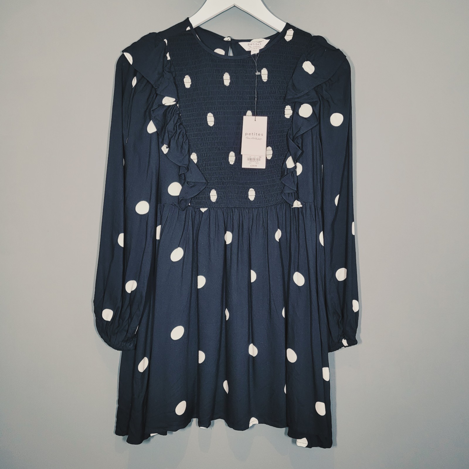 £30 BNWT NEW Miss SELFRIDGE Dress Petite Black Polka Dot Short 10 Cp2