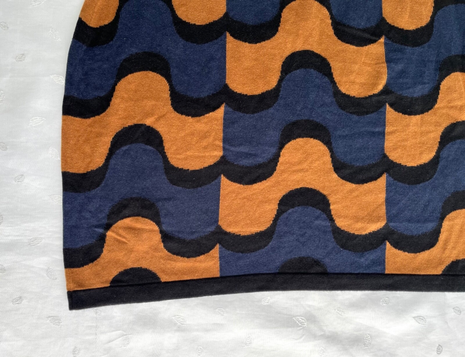 boden Geometric Cotton Viscose Cap Sleeve Knit Dress in Black Blue Brown Sze 18L