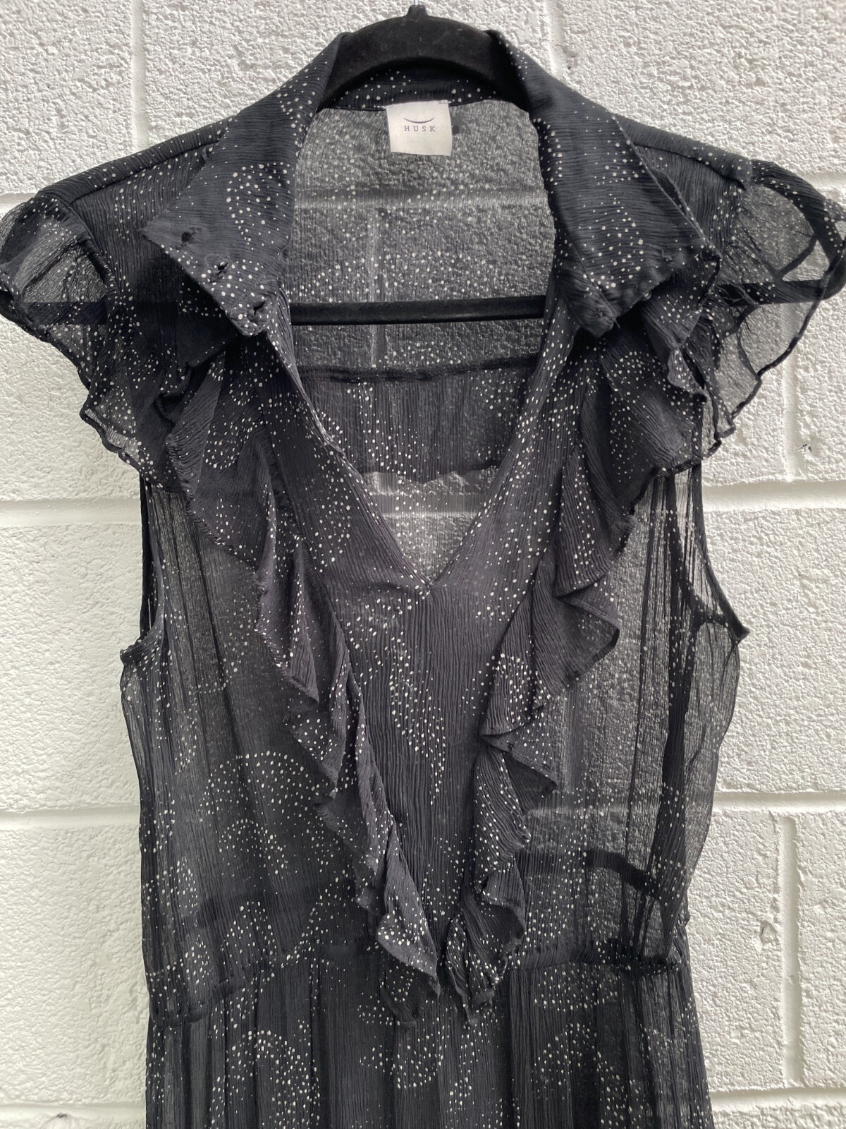 HUSK Mirage High Neck Ruffle Midi Dress Black Cocktail Event Size 12 AU preowned