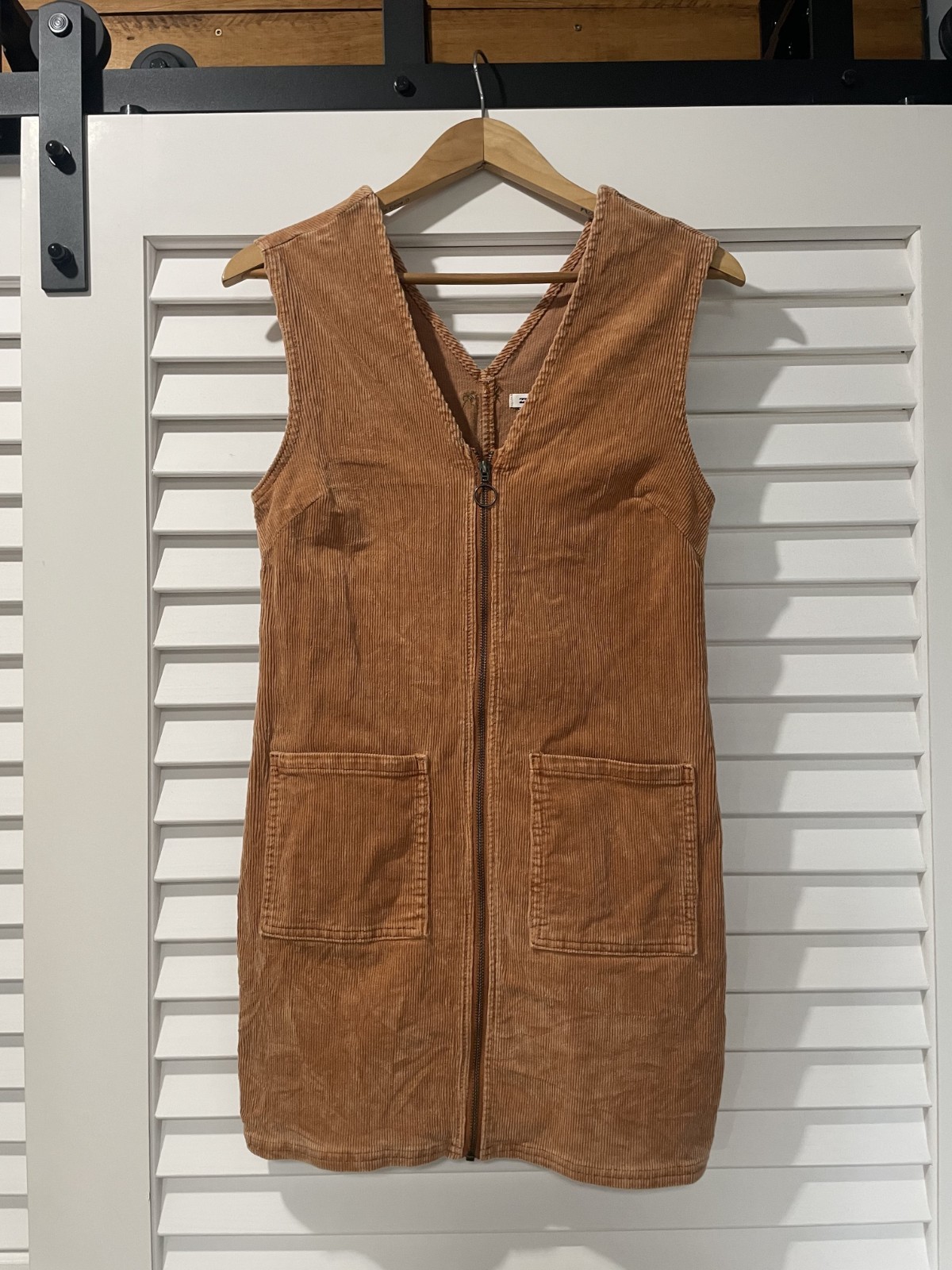 Billabong Womens Corduroy Zip Front Pinafore Jumper Dress Rust Orange Small