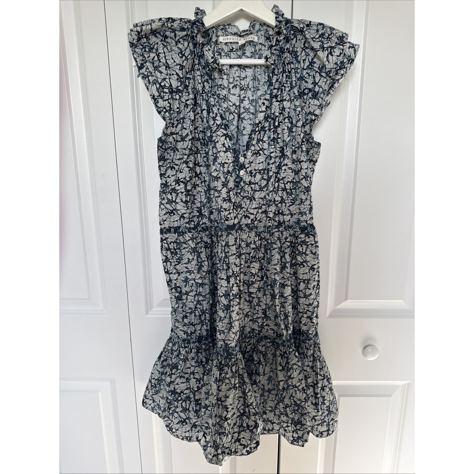 Veronica Beard Tiered Ruffled Dress Cap Sleeve Flowy Swingy Romantic Summer
