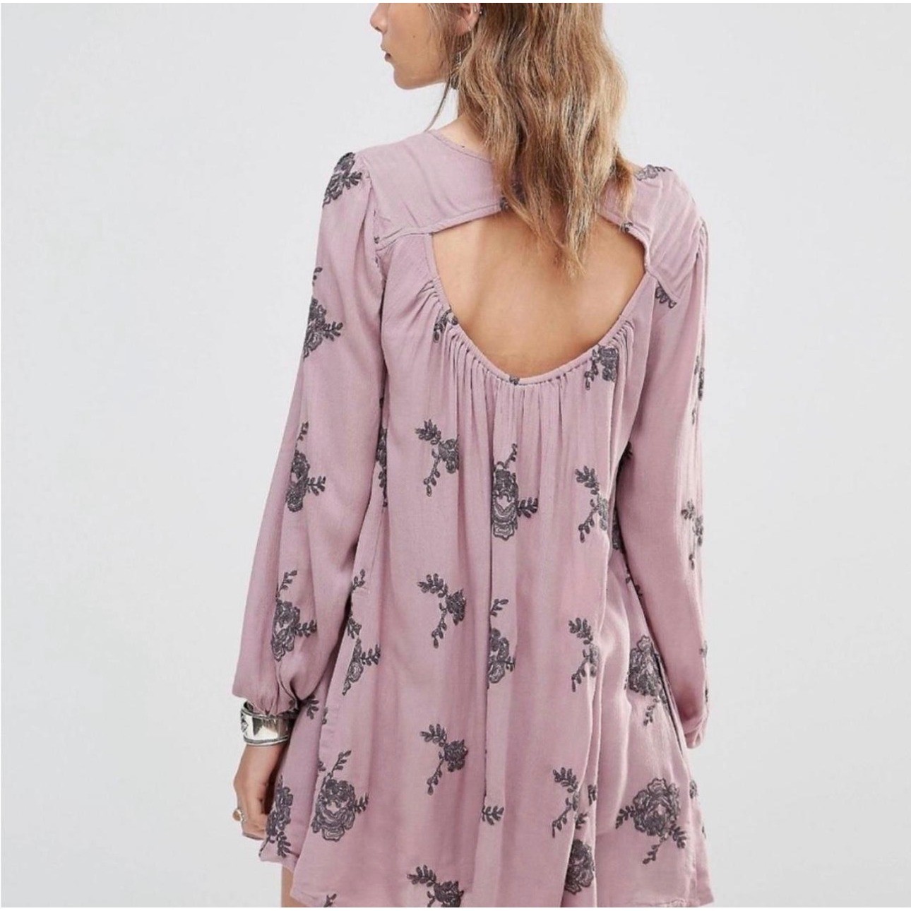 Free People Embroidered Emma Austin Mini Dress Elderberry Boho Cutout Back XS