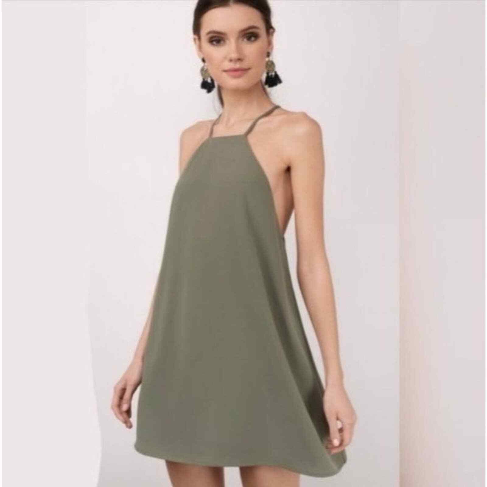 TOBI Women’s Green Swing Dress Open Back Boho Olive A-line sz S