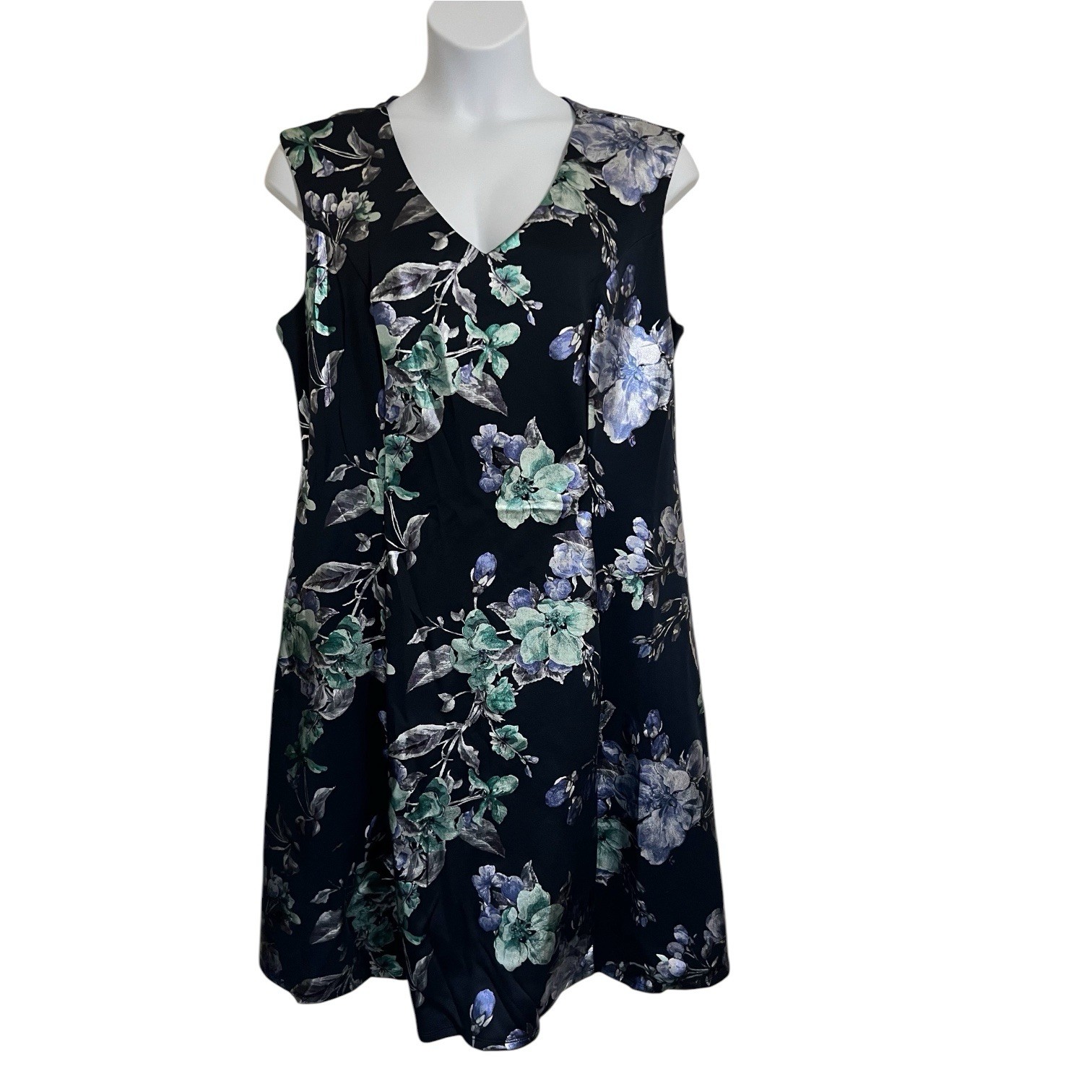 ROZ & ALI WOMENS NAVY PLUS SIZE 18 SHIMMERY FLORAL MIDI DRESS NEW TAG