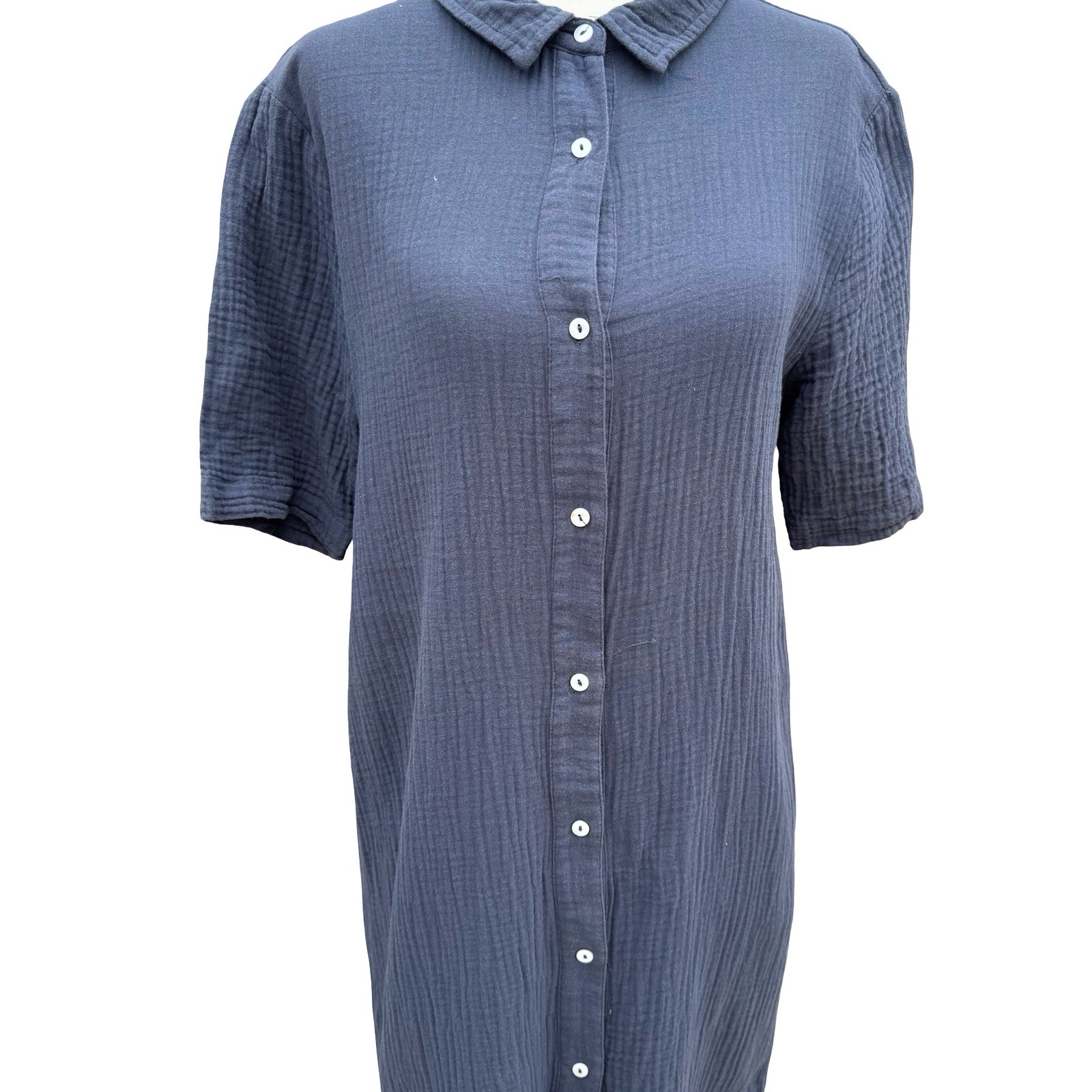 MOD REF Lagenlook Minimalist Double Gauze Cotton Coastal Maxi Shirt Dress M