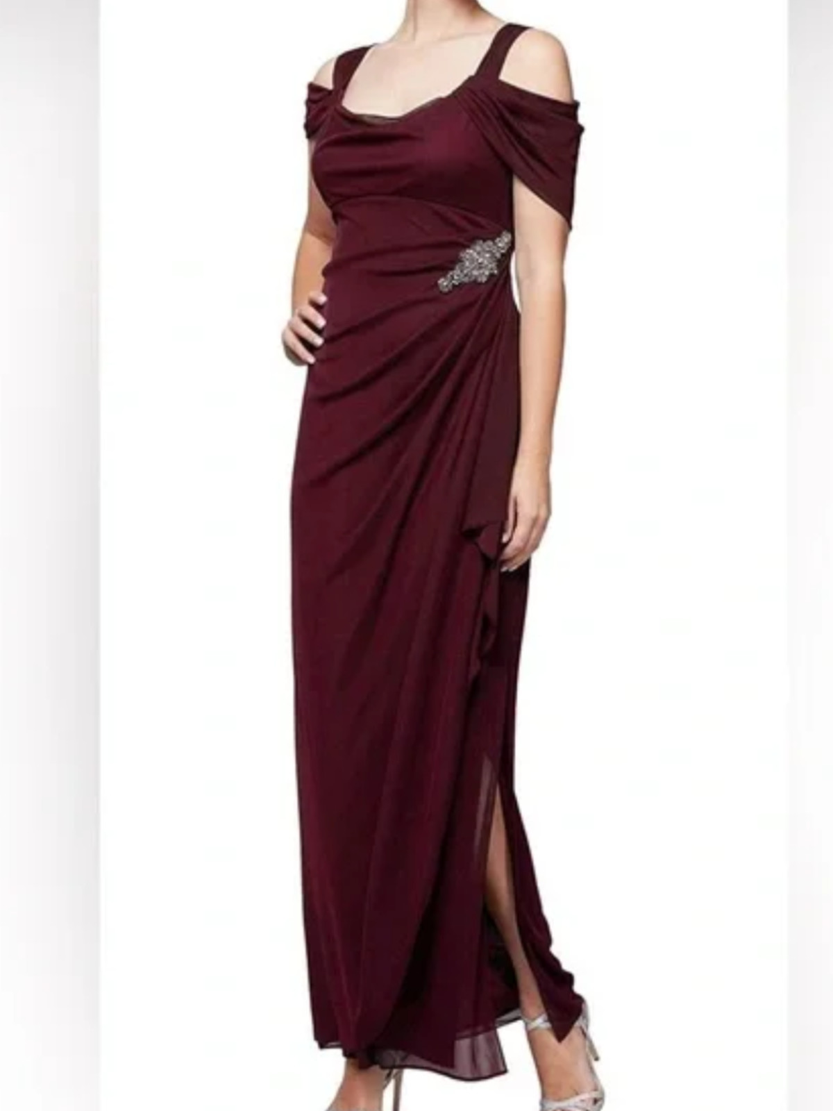 NWT Alex Evenings Embellished Cold Shoulder Column Evening Gown, size 16, $169
