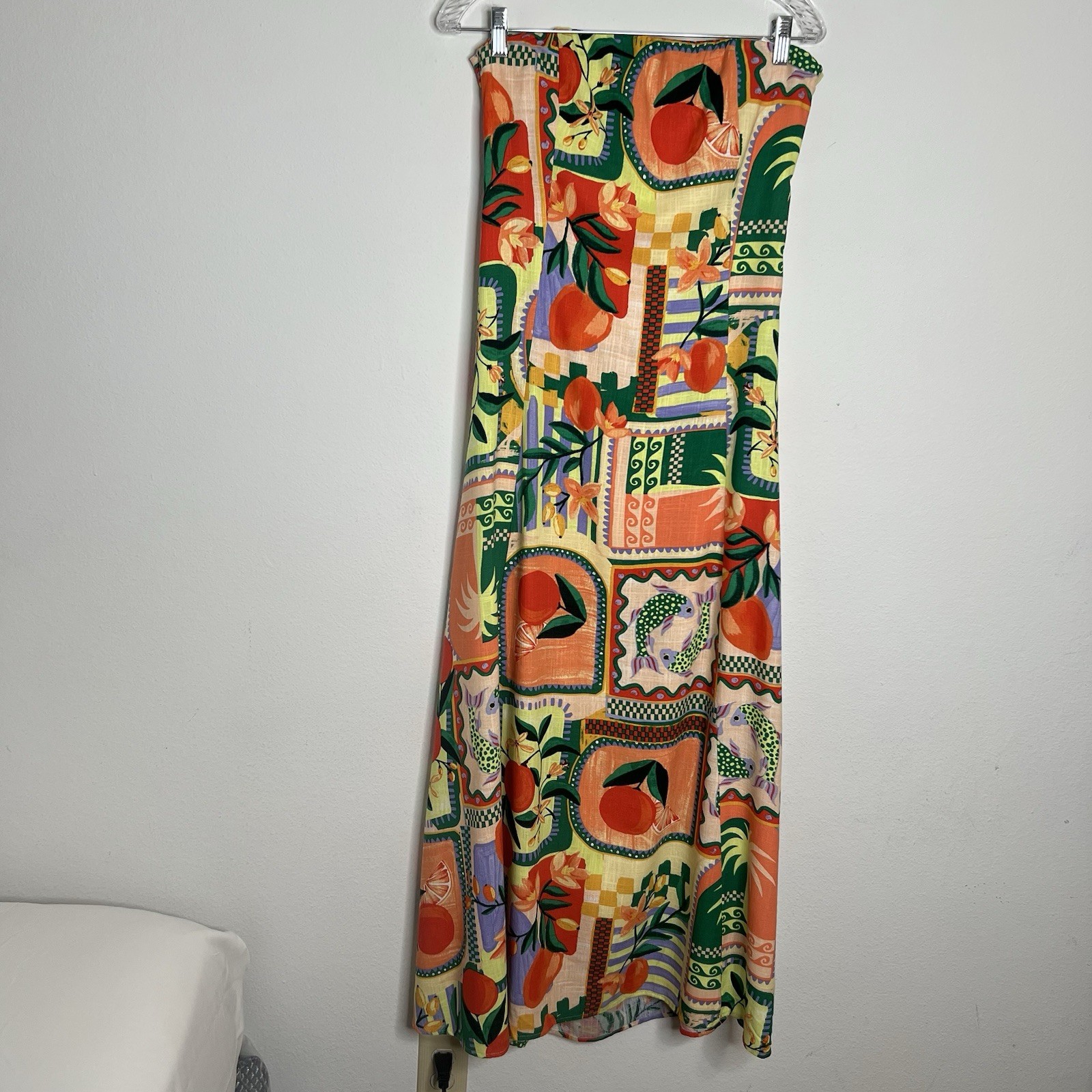 Anthropologie Paper Heart Fruit Print Strapless Tir Back Maxi Dress Size Medium