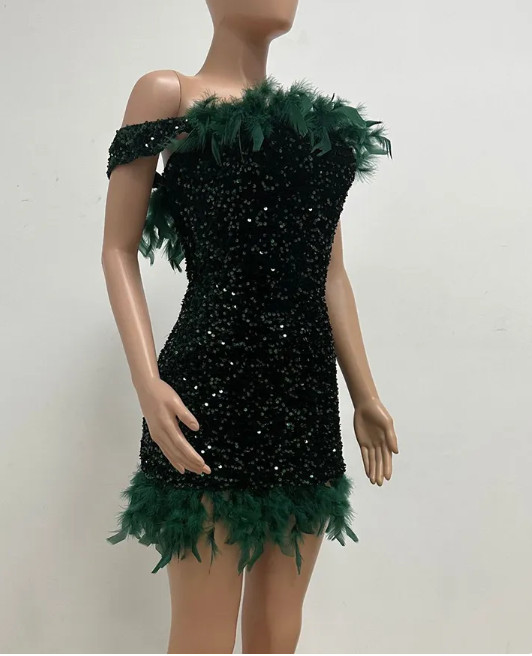 Feather Mini Shiny Dress