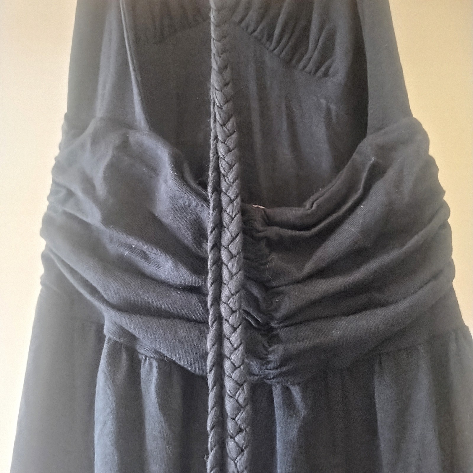 NWOT ELLA MOSS Long Black Halter MAXI Dress ROPE Detail Ruched SIZE S